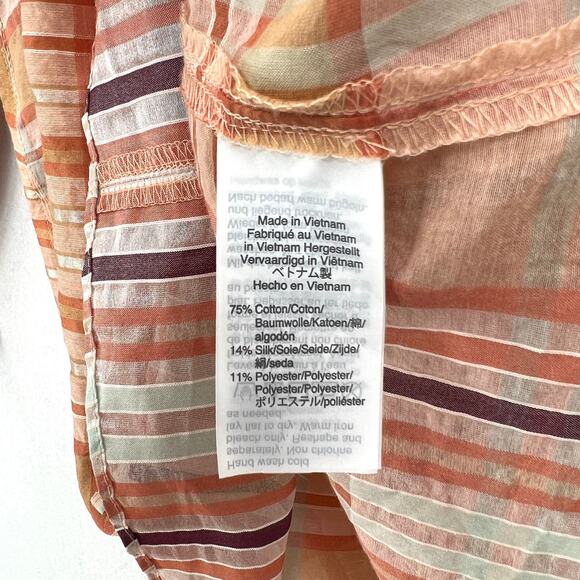 MADEWELL Plaid Tie Neck Ruffle Top Womens XXS Cream Orange 3/4 Sleeve Blouse - Picture 12 of 15
